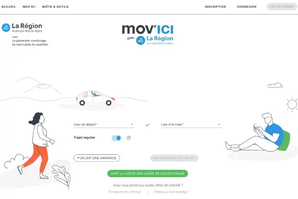 Page d'accueil du site de covoiturage Mov'ici